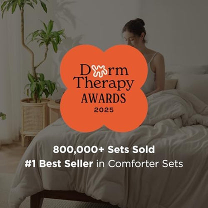 Bedsure Queen Comforter Set - Beige Comforter Queen Size, Soft Bedding for All Seasons, Cationic Dyed Bedding Set, 3 Pieces, 1 Comforter (90"x90") and 2 Pillow Shams (20"x26"+2")