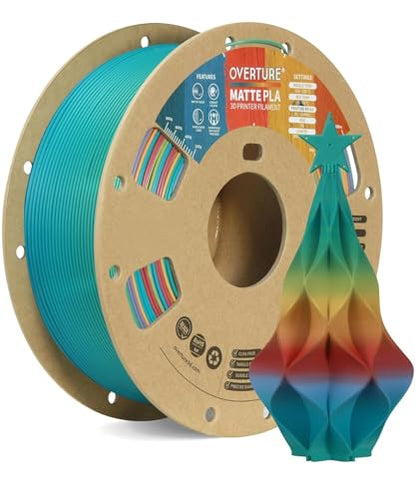 OVERTURE Matte PLA Rainbow Filament 1.75mm, 1kg Cardboard Spool (2.2lbs), Dimensional Accuracy +/- 0.02 mm, Fit Most FDM Printer (Matte Candy Rainbow)