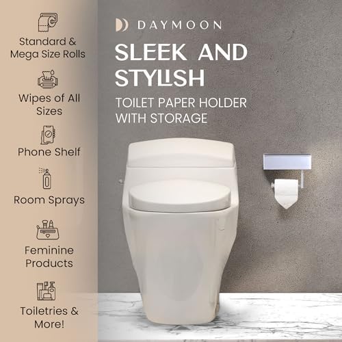 Day Moon™ White Toilet Paper Holder with Shelf - Wipe Holder for Bathroom, Flushable Wipes Dispenser, Toilet Paper and Wipes Holder