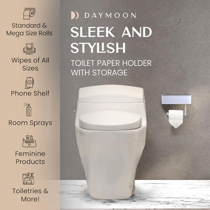 Day Moon™ White Toilet Paper Holder with Shelf - Wipe Holder for Bathroom, Flushable Wipes Dispenser, Toilet Paper and Wipes Holder
