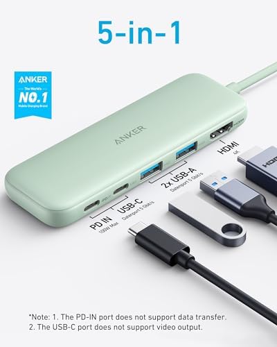 Anker USB C Hub, 5-in-1 USBC to HDMI Hub with 4K Display, 5Gbps USB-C and 2 5Gbps USB-A Data Ports for MacBook Pro, MacBook Air, Dell XPS, Lenovo Thinkpad, HP Laptops and More (Green)
