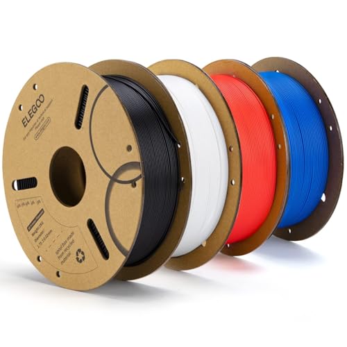 ELEGOO PLA 3D Printer Filament 1.75mm Bundle 4KG, Dimensional Accuracy +/- 0.02mm, 4 Pack 1kg Cardboard Spool(2.2lbs) Fits for Most FDM 3D Printers (Black, White, Dark Blue, Red)