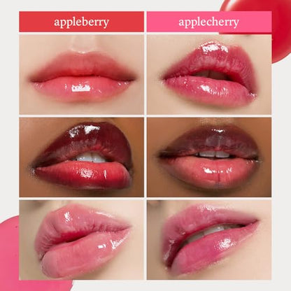 NOONI Korean Lip Oil Set - Appleberry & Applecherry | Long-Lasting, Moisturizing, Plumping, Revitalizing for Dry Lips, Waterproof, No Peel Off, 0.12 FL Oz x 2ea