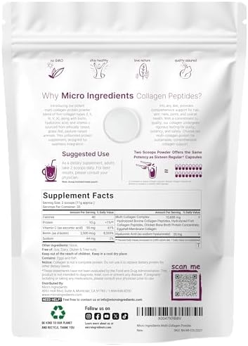 Micro Ingredients Multi Collagen Peptides Powder, 8oz | Type I, II, III, V, X + Biotin, Vitamin C & Hyaluronic Acid | Unflavored | Supports Hair, Skin & Joint Health | Keto, Non-GMO