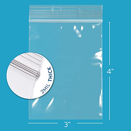 CLEAR PLASTIC REUSABLE ZIP BAGS - Bulk GPI Case Of 1000 3" x 4" 2 mil Thick Strong & Durable Poly Baggies With Resealable Zip Top Lock For Travel, Storage, Packaging & Shipping.