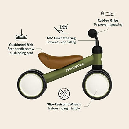 Retrospec Cricket Baby Walker Balance Bike with 4 Wheels for Ages 12-24 Months - Baby Toys & Toddler Toys for 1 Year Olds - Ride On Bicycle - Boys & Girls