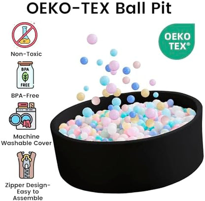 Ball Pit for Toddlers 35.43''x11.81 Baby Ball Pits Soft Memory Foam Ball Pit Round Kids Ball Pit Indoor Game Kids Play Ball Pool Ideal Gift for Girls and Boys (Black, NO Balls)