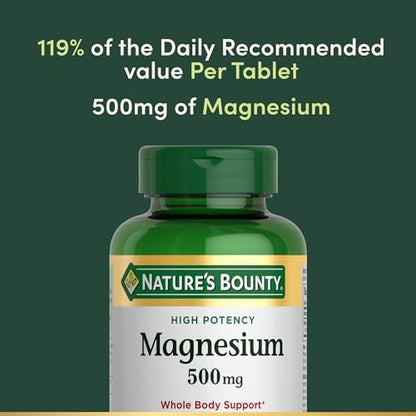 Nature's Bounty Magnesium Supplements 500mg Tablets, Support Bone & Muscle Health, 200 Count (Pack of 2)