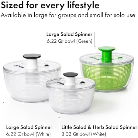 OXO Good Grips Salad Spinner | Lettuce Spinner | Fruit Washer | Fruit Washing Bowl with Strainer | Vegetable Cleaner | Salad Cleaner | Lettuce Washer | 6.22 Quart Capacity