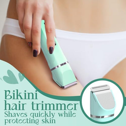 Dermave Bikini Shaver - Dusk Razor with Dual Head Electric Shaver (Body & Facial), IPX7 Waterproof Design, Painless Trimmer for Underarm/Legs/Bikini Line, Fashion Self-Care Gifts for Her (Green)
