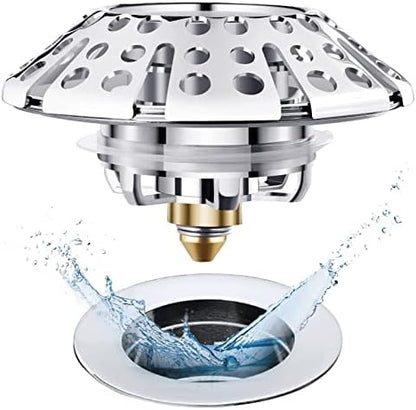 Universal Tub Stopper Bathtub Drain Plug, Pop Up Tub Drain Hair Catcher, Drain Cover with Strainer, for 1-3/8 to 2in Bath Drain Hole