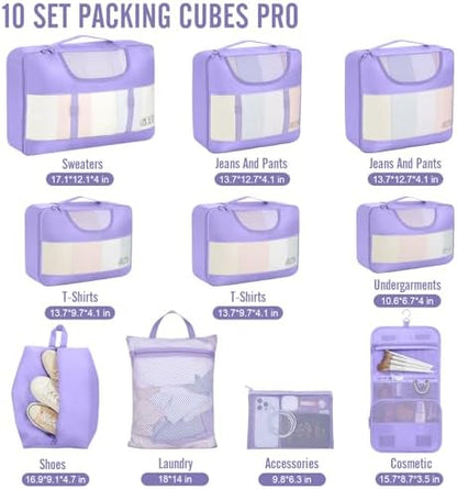 Veken 10 Set Packing Cubes for Travel Essential, Suitcase Organizer Bags in 4 Sizes, Carry-On Luggage Accessories with Large Laundry & Hanging Toiletry Bag, Must-Have for Airplane, Road Trip & Camping