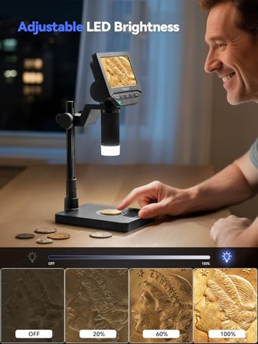 TOMLOV DM4W Microscope with Weighing Scale: 4.3" Digital Coin Microscope with Screen, Error Coin Magnifier with Lights, Weight Scale for Collectors, Jeweler, Students, Compatible with Windows/Mac