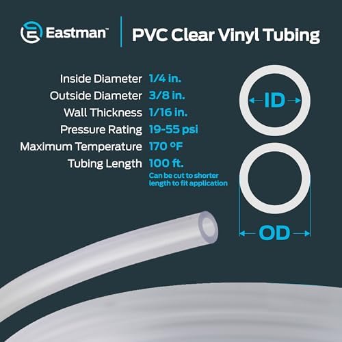 Eastman 1/4 Inch ID (3/8 Inch OD) PVC Clear Vinyl Tubing, 100 Foot Length, 98618