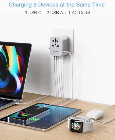 TESSAN Universal Travel Adapter, International Power Adapter 5.6A 28W 3 USB C 2 USB A Ports, Travel Worldwide Plug Adaptor, Outlet Wall Charger for Europe UK EU AUS (Type C/G/A/I)