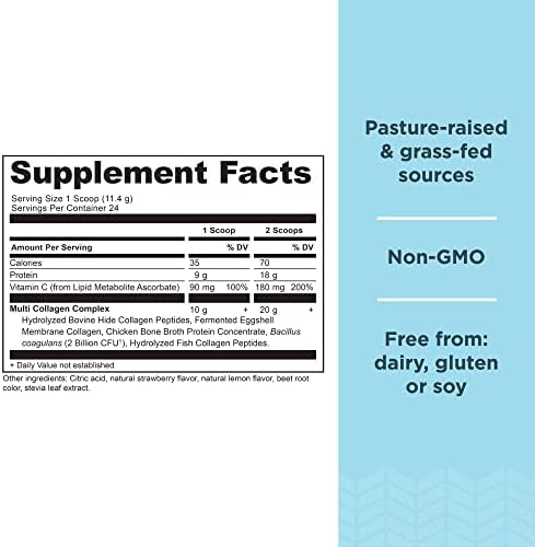 Ancient Nutrition Collagen Peptides Powder, Multi Collagen Protein, Women & Men, Vitamin C, Probiotics, Hydrolyzed Collagen, Supports Skin, Joints, Gut Health, Strawberry Lemonade, 24 Servings