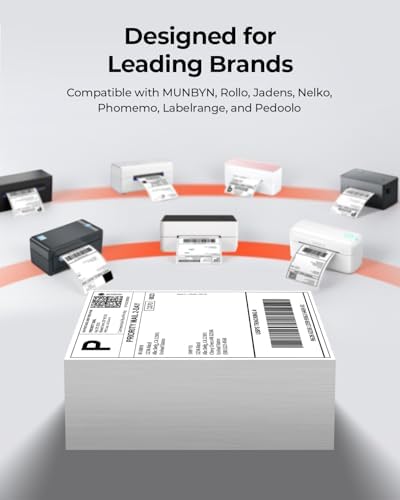 MUNBYN 4x6 Inch Direct Thermal Labels, 6000 Labels/12 Stacks(500 Pcs per Stack), Fanfold Shipping Label Paper for Thermal Printers, Permanent Adhesive Mailing Postage Labels for Shipping Packages