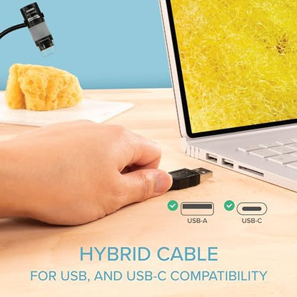Plugable USB Digital Microscope 250x, 2MP Micro Camera with Flexible Arm Stand - Handheld USB & USB-C Microscope for Adults & Kids, Windows, Mac, ChromeOS, Linux, Android, iPad Compatible