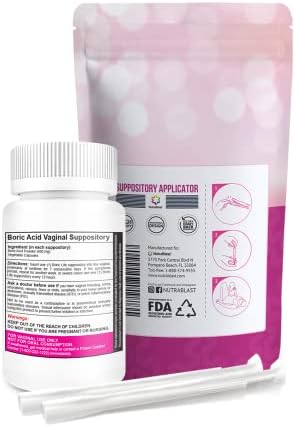 NutraBlast Boric Acid Vaginal Suppositories 600mg Bundle with Applicator, 30 Suppositories & 15 Applicators - Feminine Care - Made in USA