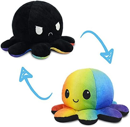 TeeTurtle - The Original Reversible Octopus Plushie - Black + Rainbow - Cute Sensory Fidget Stuffed Animals That Show Your Mood