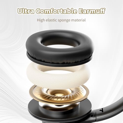 KVIDIO Bluetooth Headphones Over Ear, 65 Hours Playtime Wireless Headphones with Microphone, Foldable Lightweight Headset with Deep Bass, HiFi Stereo Sound Low Latency for Travel Work Cellphone