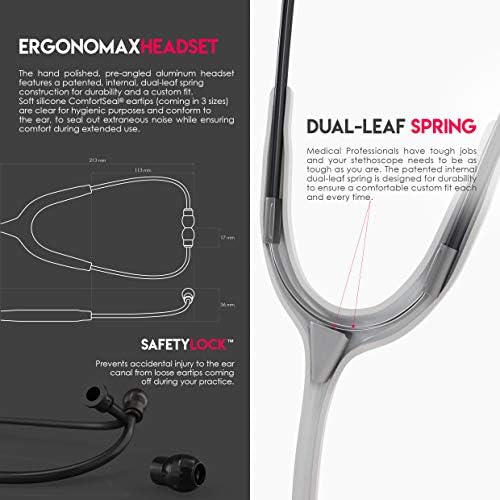 MDF Instruments, Acoustica Lightweight Stethoscope for Doctors, Nurses, Students, Home Health Use, Adult, Dual Head, White Tube, Black Chestpiece-Headset, MDF747XPBO29