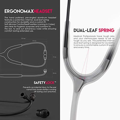 MDF Instruments, Acoustica Lightweight Stethoscope for Doctors, Nurses, Students, Home Health Use, Adult, Dual Head, White Tube, Black Chestpiece-Headset, MDF747XPBO29
