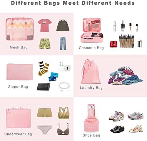 BAGAIL 8 Set Packing Cubes Luggage Packing Organizers for Travel Accessories (Blush Pink)