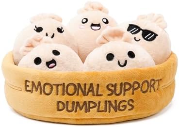 Emotional Support Dumplings by Relatable, Cuddly Stuffed Animals and Toys, Squishy Toys and Plushies, Great Gift Ideas for Loved Ones of All Ages, Includes 5 Plushies with Carrying Basket