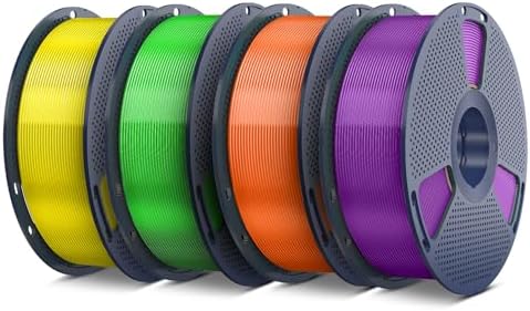SUNLU PETG Filament 1.75mm 4KG Bundle, Less Stringing and Good Layer Adhesion, Individually Vacuum Packed, 3D Printer Filament 4kg, 1kg per Spool, 4 Colors (Transparent Yellow/Green/Orange/Purple)