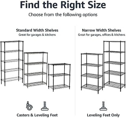Amazon Basics 4-Shelf Steel Wire Storage Rack, Adjustable, Sturdy, Easy Assembly, 13.4 D x 23.2 W x 48 H in, Black