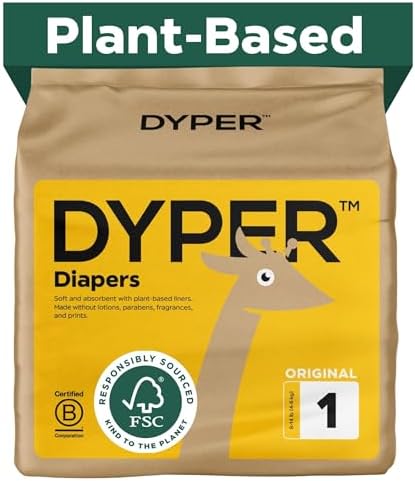 DYPER - Baby Diapers Hypoallergenic Cloth Alternative Day & Overnight Protection - Made with Plant-Based* & Skin-Friendly Ingredients - Size 1 (36 Count)