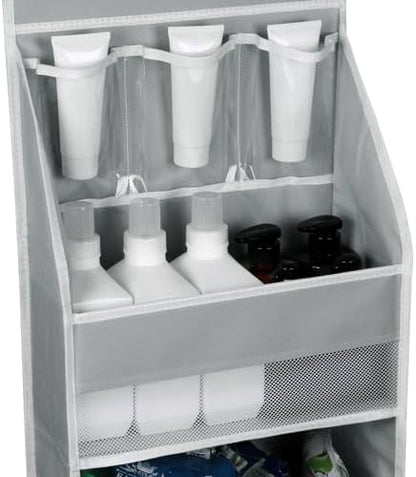 Univivi 5-Shelf Fabric Door Storage Over Door Hanging Organizer with 4 Large Pockets and 3 Small PVC Pockets Nursery Closet Cabinet Wall Mount Hanging Storage Organizers for Baby Nursery (Grey)