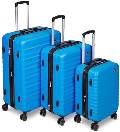 Amazon Basics 3-Piece Set (21", 26", 30"), Hardshell Suitcases With Wheels, Expandable For Up to 25% More Space, With Scratch-Resistant Surface, Four Multi-directional Wheels, Light Blue