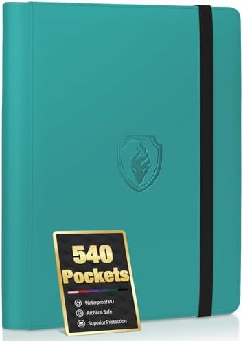 Premium 9 Pocket Card Binder for 540 Cards, Fabmaker PU Cover Trading Card Binder, Sturdy Card Collection Album, Sleek Card Holder Folders for YuGiOh, MTG, TCG, Game Cards & Sports Cards, Turquoise