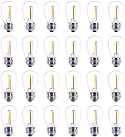 Meconard 24 Pack LED S14 Replacement Light Bulbs, Shatterproof Outdoor 1 Watt to Replace 11Watts String Incandescent Bulb, E26 Regular Medium Screw Base, 2200K Warm White, Non-Dimmable