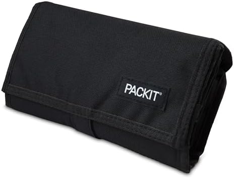 PackIt Freezable Lunch Bag, Black, Built with EcoFreeze Technology, Foldable, Reusable, Zip and Fold Closure with Buckle Handle, Perfect for School and Office Lunches