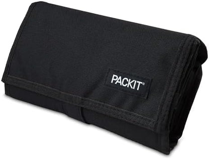 PackIt Freezable Lunch Bag, Black, Built with EcoFreeze Technology, Foldable, Reusable, Zip and Fold Closure with Buckle Handle, Perfect for School and Office Lunches