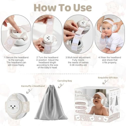 Baby Earmuffs-25dB NRR Baby Noise Cancelling Headphones with Adjustable Headband, Infant Ear Protection for Babies 0-36 Months,Travel Essentials for Airplane/Improves Sleep/Outdoor