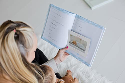 Pearhead Baby Memory Book, First 5 Years Baby Milestone Book, Pregnancy Journal, Gender Neutral Newborn Keepsake, With Clean-Touch Ink Pad For Baby's Handprint or Footprint, Blue Chevron