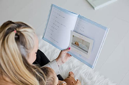 Pearhead Baby Memory Book, First 5 Years Baby Milestone Book, Pregnancy Journal, Gender Neutral Newborn Keepsake, With Clean-Touch Ink Pad For Baby's Handprint or Footprint, Blue Chevron