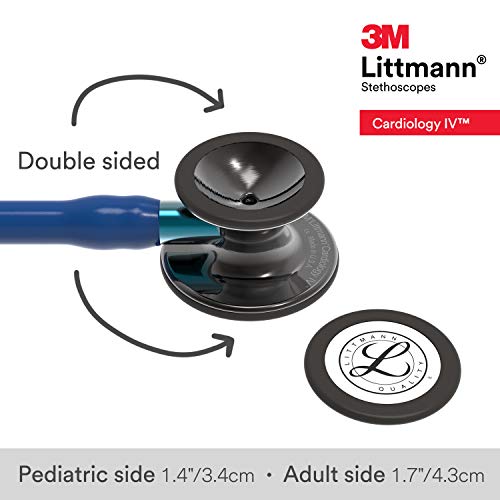 3M Littmann Cardiology IV Diagnostic Stethoscope, 6202, More Than 2X as Loud, Weighs Less, Stainless Steel High Polish Smoke-Finish Chestpiece, 27" Navy Tube, Blue Stem, Black Headset