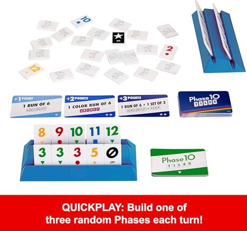Mattel Games Phase 10 Tiles Game, Quick Family Rummy-Type Play with 32 Cards Featuring Unique Phases and Two Ways to Play, for 2-4 Players
