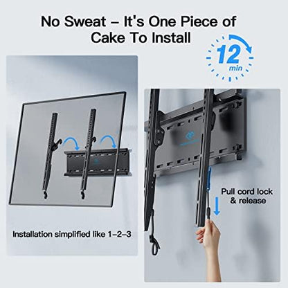 PERLESMITH Tilting TV Wall Mount Bracket Low Profile for Most 23-60 inch LED LCD OLED, Plasma Flat Screen TVs with VESA 400x400mm Weight up to 115lbs, Fits 16" Wood Stud