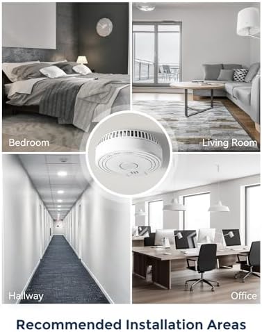 Ecoey Smoke Alarm Fire Detector, Battery Included Photoelectric Smoke Detector with Test Button and Low Battery Signal, Small Fire Alarm for Home, Bedroom FJ136GB, 6 Packs