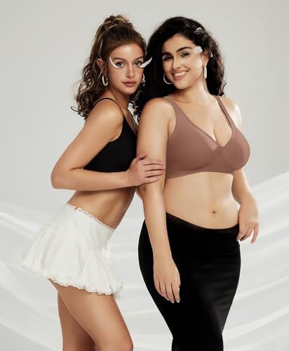 OEAK Womens Deep V Bras Wireless Comfortable Bra Supportive No Underwire Bras Tshirt Push Up Bralettes Plunge Seamless Bra