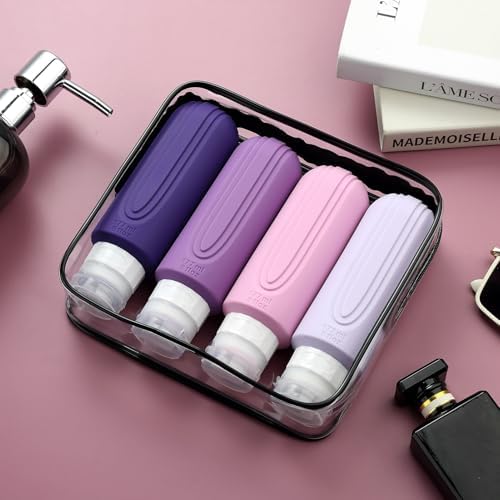 Travel Bottles for Toiletries, Large 6oz Oversize Containers, BPA Free Leak Proof Tubs Refillable Liquid Traveler Accessories with Toiletry Bag for Cometic Shampoo and Lotion Soap (4 Pack)