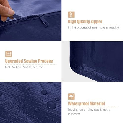 Heavy Duty Moving Bags with Backpack Straps and Strong Handles, Alternative to Moving Boxes and Storage Totes for Dorm Room Essentials, 6 Pack, Blue