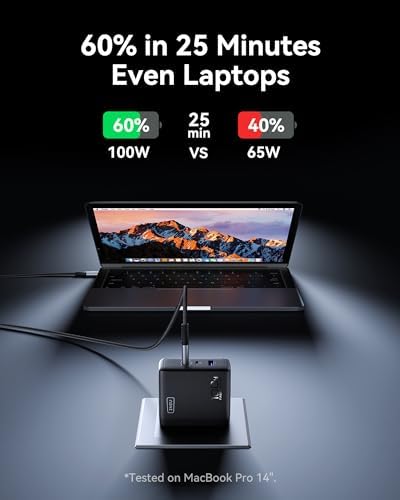INIU USB C Charger Block, 3-Port 100W PD Fast Charging, MacBook Charger with USB C Cable and Foldable Plug, GaN Tech, for MacBook Pro/Air, Laptop, iPhone 16, Samsung S25, iPad, Multiple Devices etc