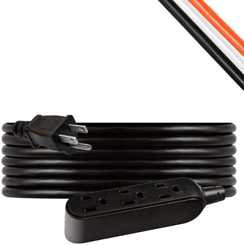 UltraPro 25 Ft Outdoor Extension Cord 3 Outlet Extension Cords Outlet Power Strip Long Extension Cord with Multiple Outlets Grounded Heavy Duty Extension Cord 16 Gauge UL Listed Black 36825-T1